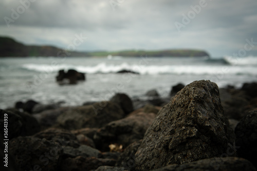 Close up of rock with sea in background at Cape Schanck on Mornington Peninsula in Victoria, Australia © Paul