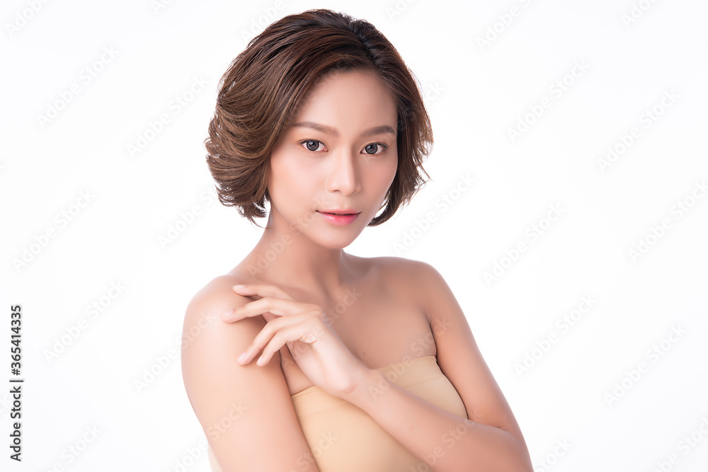 Beautiful Young Asian Woman touching her body with fresh Healthy Skin, isolated on white background, Beautiful Young Asian Woman touching her body with fresh Healthy Skin, isolated on white background,