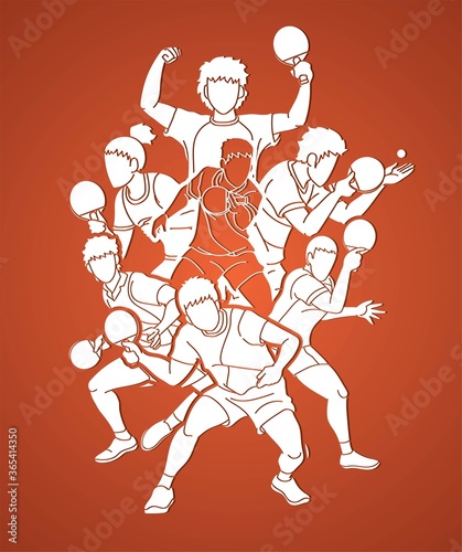 Group of Ping Pong players, Table Tennis players action cartoon sport graphic vector.