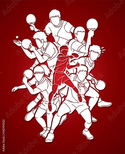 Group of Ping Pong players, Table Tennis players action cartoon sport graphic vector.