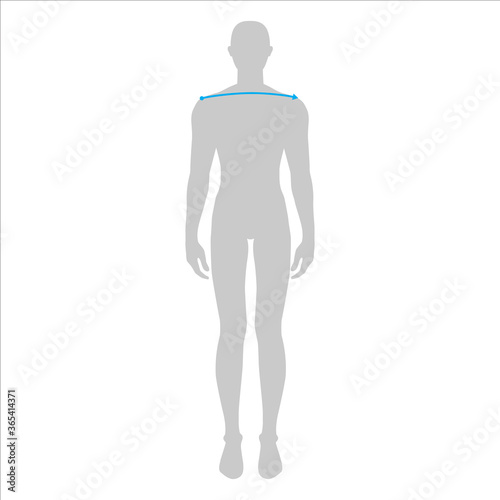 Men to do shoulder width measurement fashion Illustration for size chart. 7.5 head size boy for site or online shop. Human body infographic template for clothes. 