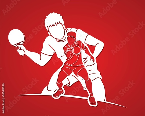 Group of Ping Pong players, Table Tennis players action cartoon sport graphic vector.