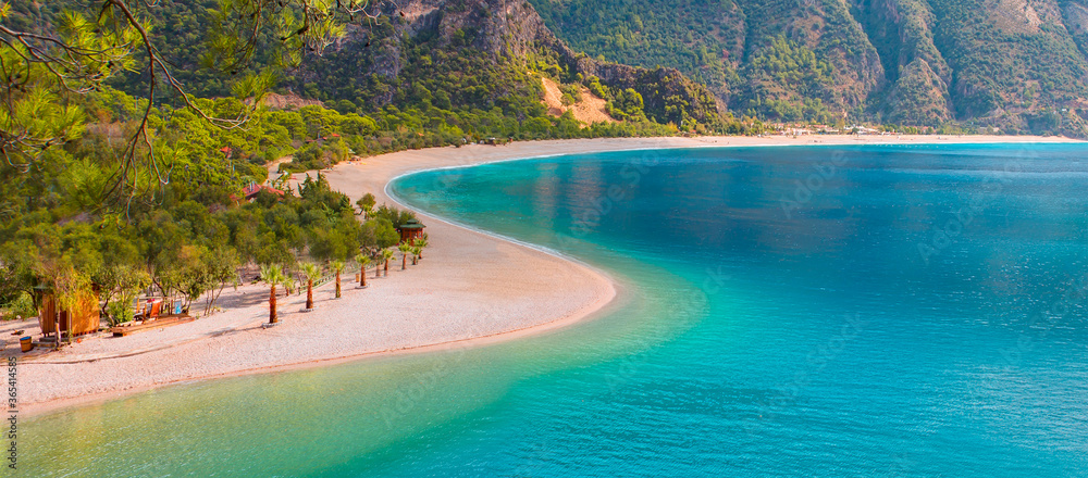 Panoramic view of Oludeniz Beach And Blue Lagoon, Oludeniz beach is best beaches in Turkey - Fethiye, Turkey
