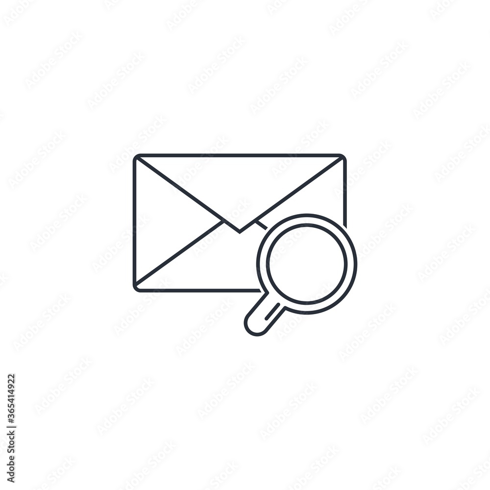Newsletter envelope and magnifying glass. Vector Linear Icon Isolated on White Background. Newsletter envelope and magnifying glass. Vector Linear Icon Isolated on White Background.