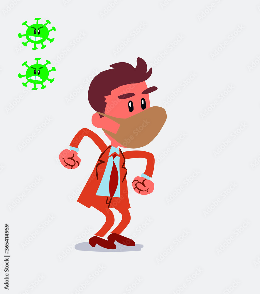 Euphoric businessman with mask and virus COVID makes plans
Euphoric businessman with mask and virus COVID makes plans