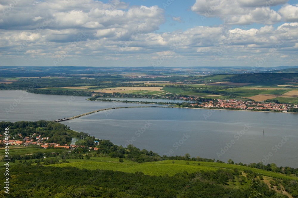 The colorful wine villages and Nove Mlyny reservoirs (přehrada Nové Mlýny), on the background of traditional landscape of region of Moravia (Morava), Czechia, middle/central Europe