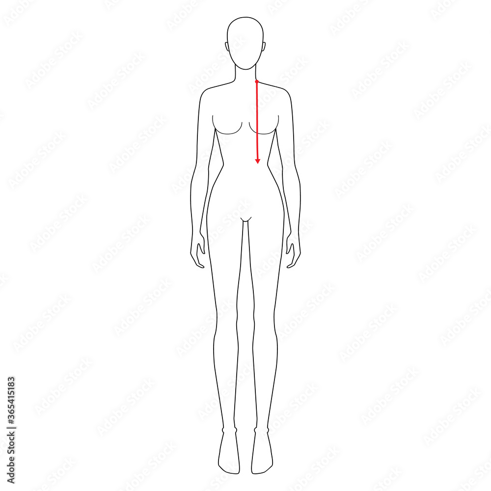 Women to do HPS -high point shoulder- to waist measurement fashion Illustration for size chart. 7.5 head size girl for site or online shop. Human body infographic template for clothes Women to do HPS -high point shoulder- to waist measurement fashion Illustration for size chart. 7.5 head size girl for site or online shop. Human body infographic template for clothes