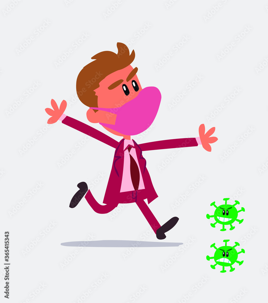 businessman with mask and virus COVID running angry
businessman with mask and virus COVID running angry