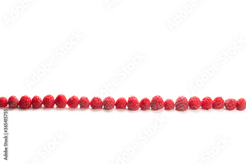 Raspberries in a row isolated on white