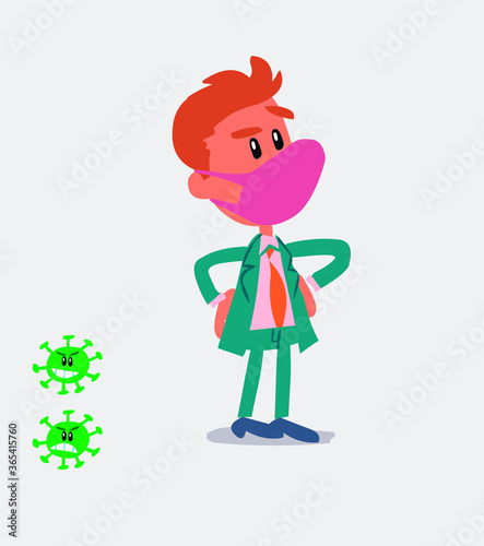 businessman with mask and virus COVID doubting 