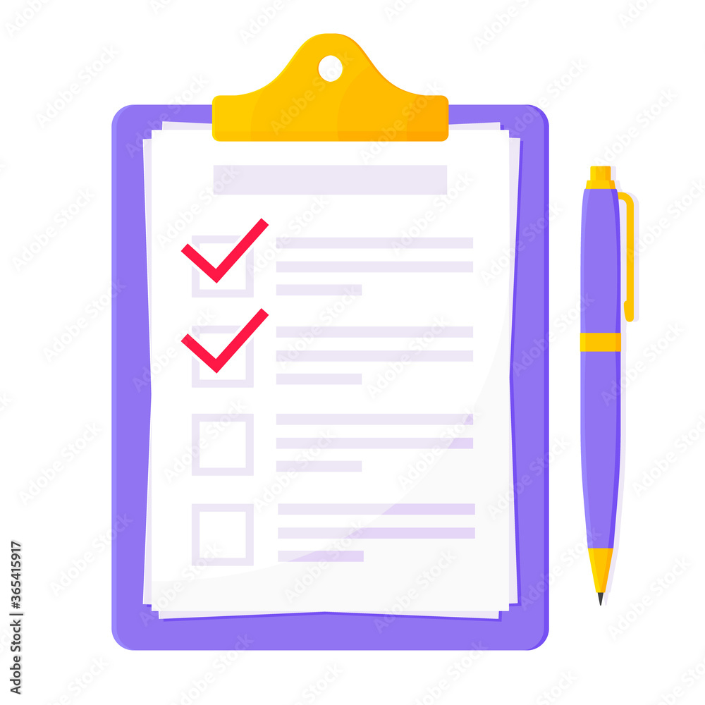 Clipboard with complete checklist flat style design icon sign vector illustration isolated on white background. Complete to do tasks application form or survey document business concept. Clipboard with complete checklist flat style design icon sign vector illustration isolated on white background. Complete to do tasks application form or survey document business concept.