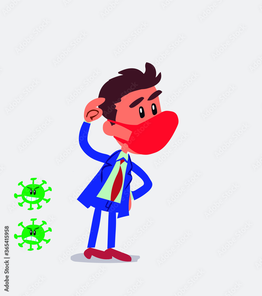 businessman with mask and virus COVID doubting
businessman with mask and virus COVID doubting