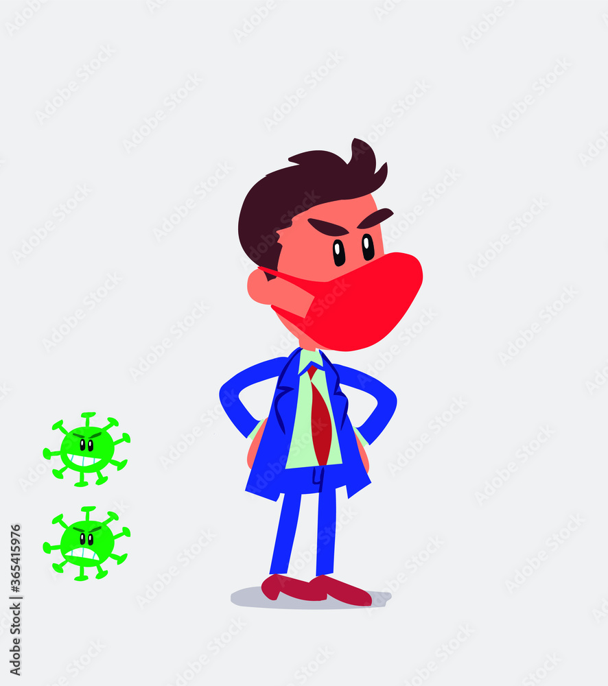 Angry businessman with mask and virus COVID
Angry businessman with mask and virus COVID