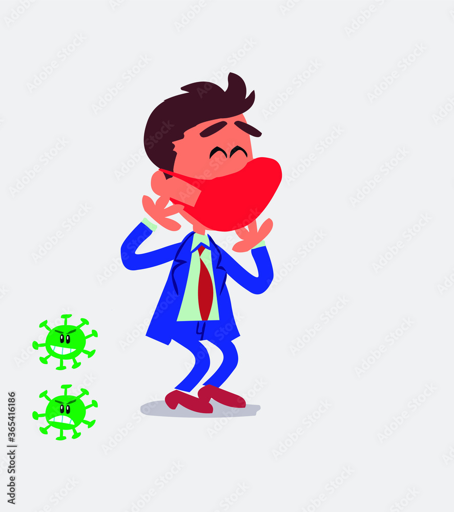 businessman with mask and virus COVID smiling shyly
businessman with mask and virus COVID smiling shyly