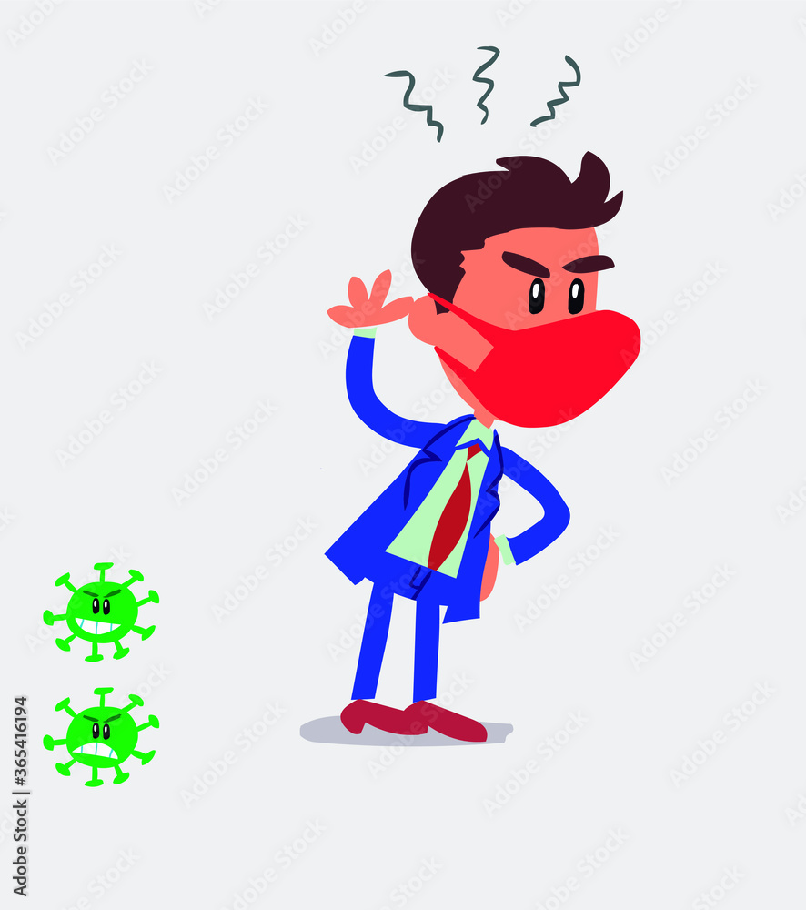 Indigned businessman with mask and virus COVID
Indigned businessman with mask and virus COVID