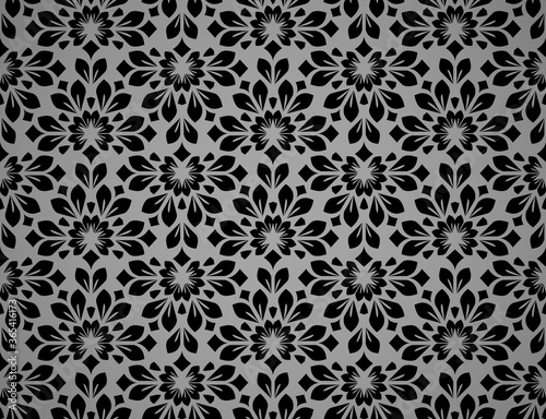Flower geometric pattern. Seamless vector background. Black ornament