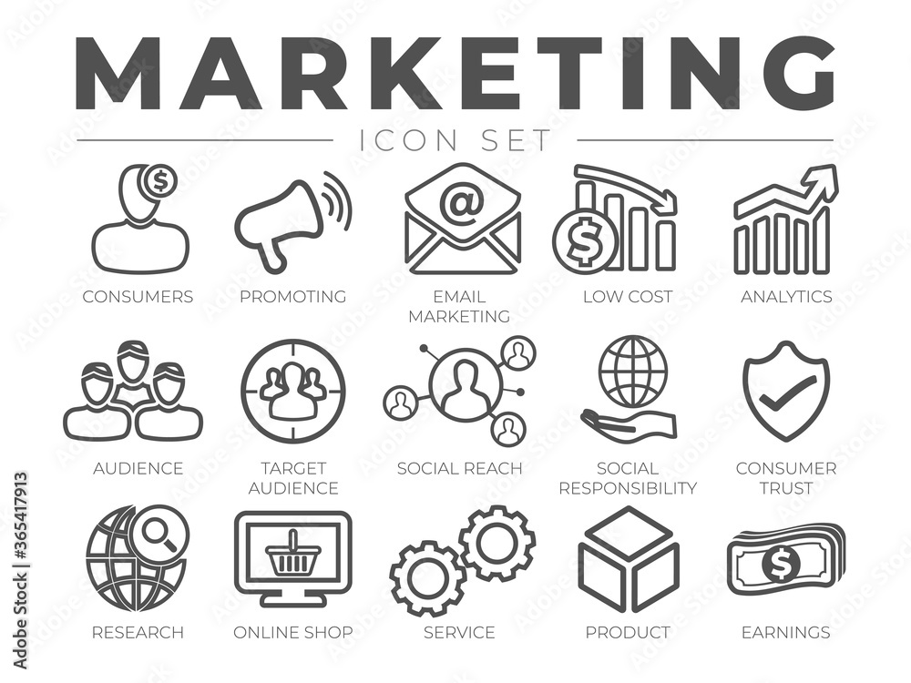 Thin Marketing Line Icon Set