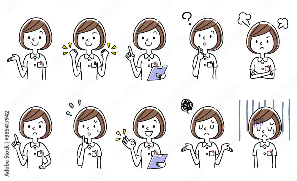 Vector illustration material: young female nurse set, collection Vector illustration material: young female nurse set, collection