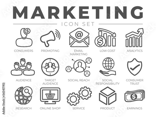 Thin Marketing Line Icon Set