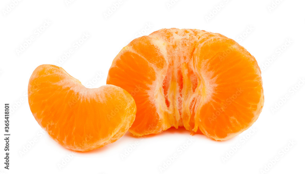 Tangerines with a slice isolated on white background