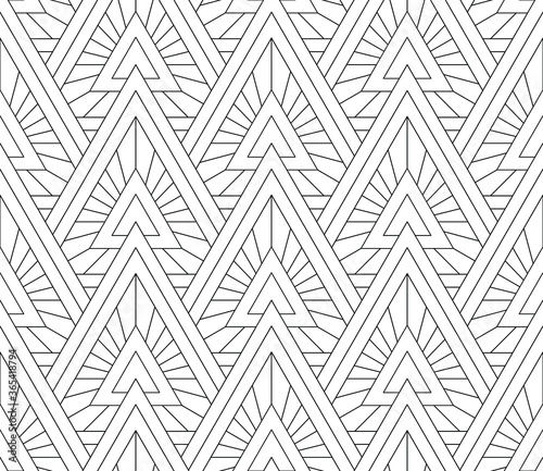 Coloring book, seamless colouring page  for adults. Black and white vector linear illustrations. Geometric background. Abstract pattern from triangle. Easy to edit color and lines.