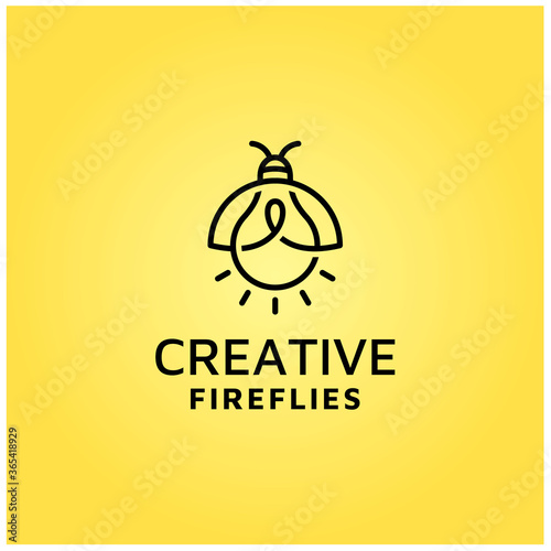 Firefly insect with electric light bulb lamp logo design