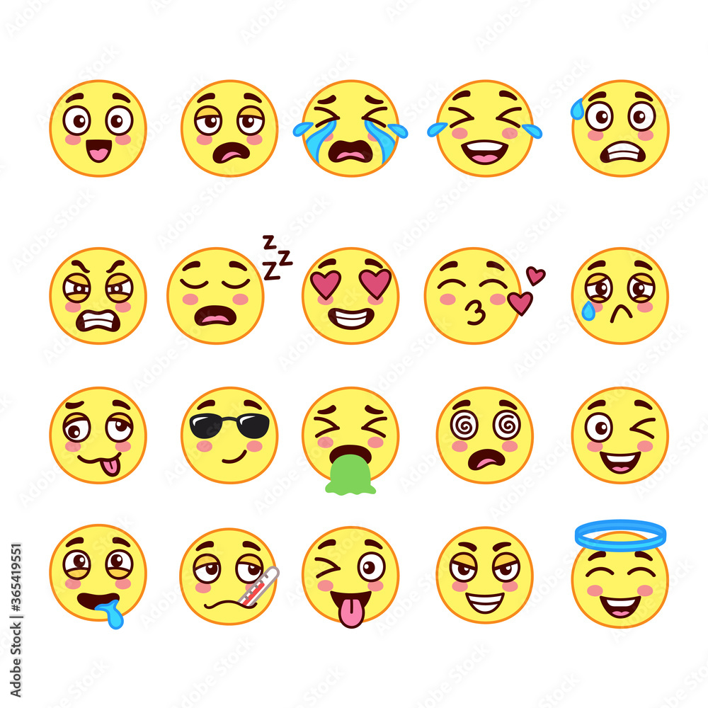 Cute emoji doodle vector isolated background Cute emoji doodle vector isolated background