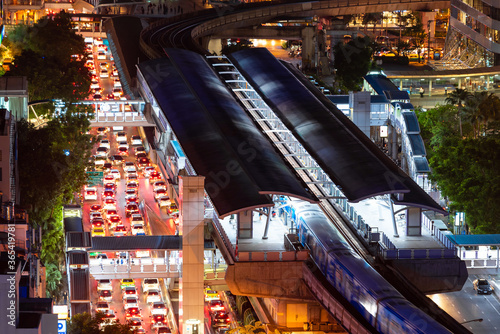 Photography Traffic in business area during rush hour at Bangkok,Thailand