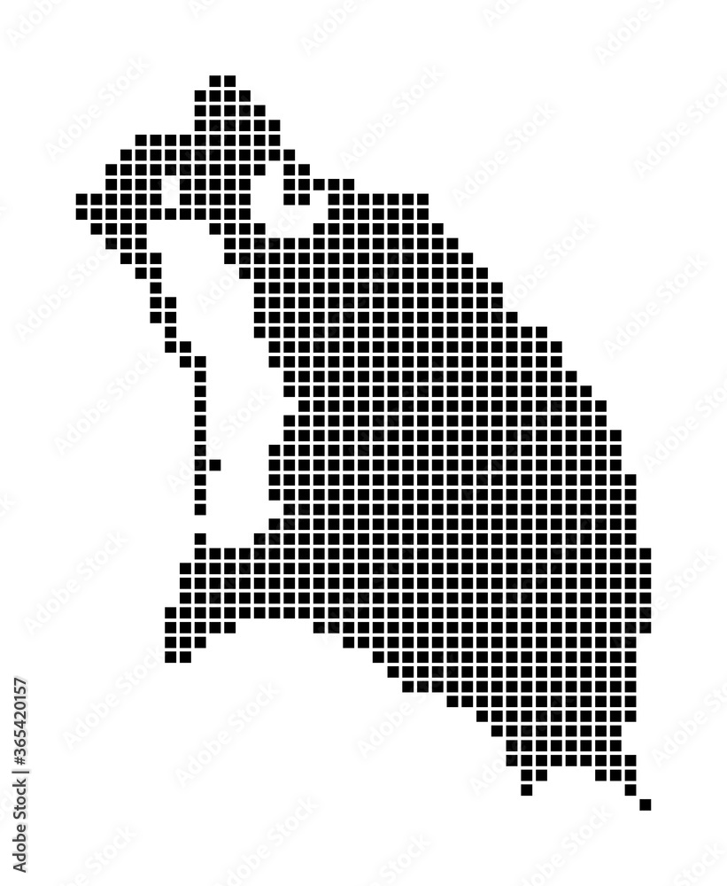 Barbuda map. Map of Barbuda in dotted style. Borders of the island filled with rectangles for your design. Vector illustration.