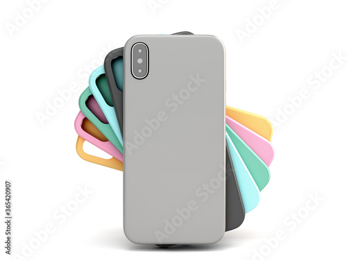 Obraz na płótnie multicolored phone cases presentation for showcase 3d render on white w salonie