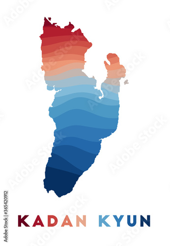 Kadan Kyun map. Map of the island with beautiful geometric waves in red blue colors. Vivid Kadan Kyun shape. Vector illustration. photo