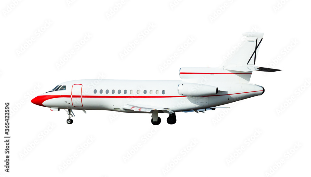 Modern comfortable private jet isolated on white background..