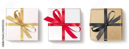 Set of decorative gift boxes isolated on white. Holiday decoration. Black friday sale collection.