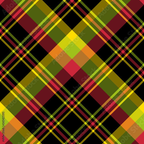 Seamless pattern in simple bright red  green  yellow and black colors for plaid  fabric  textile  clothes  tablecloth and other things. Vector image. 2