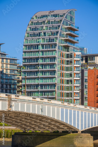 Wandsworth bridge and riverside residential development Battersea Reach in London