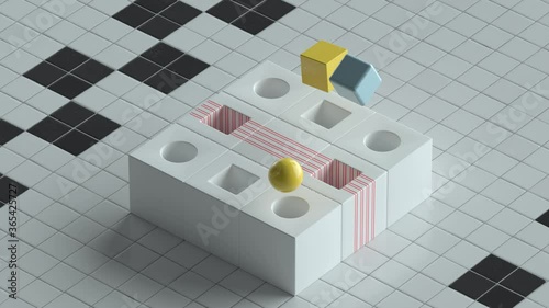 3d render of looped animation with geometric shapes fits into notches. Infinite animation. Satisfying calm video with shape morphing.