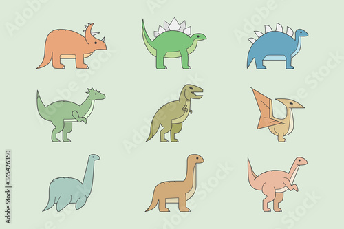 Dinosaurs Icons set - Vector color symbols of triceratops  stegosaurus  tyrannosaurus and other animals of the Jurassic period for the site or interface