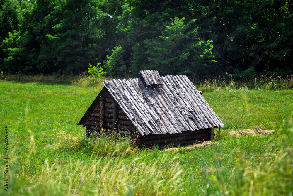 Wooden cabin in the woods, wild nature, countryside Wooden cabin in the woods, wild nature, countryside