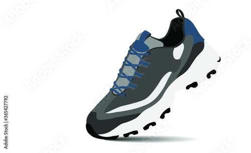 Gray sneakers for sports. Fitness shoes. Vector illustration