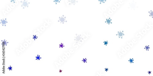 Light blue, red vector background with covid-19 symbols.