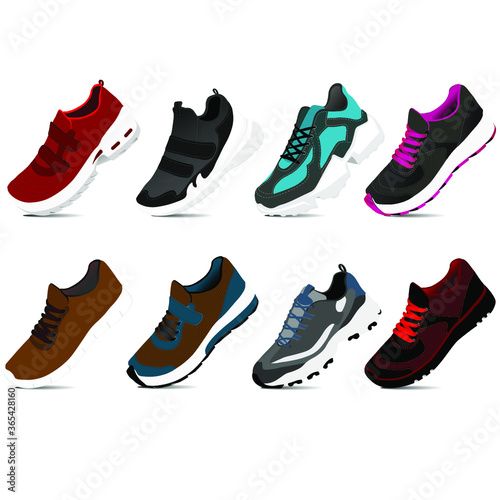 Set of sneakers for sports. Fitness shoes. Vector illustration