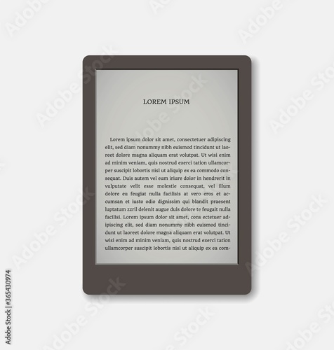 Vector illustration of a portable modern tablet pc e-book reader. For reading book. vector e-reader illustration. E-book reading using reader, mobile app. Design element for e-learning.