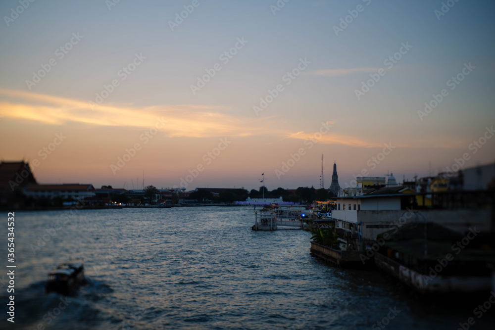 Bangkok city sunset at Chao Phraya River.