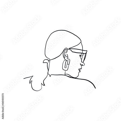 One line vector woman portrait. Linear female face. Single abstract silhouette in minimal style. Hand drawn art.