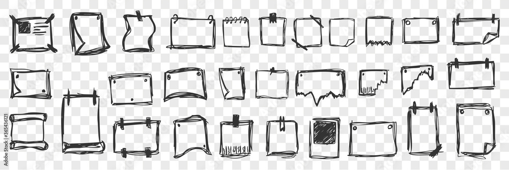 Hand drawn notepads doodle set Hand drawn notepads doodle set