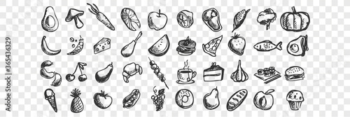 Hand drawn food doodle set