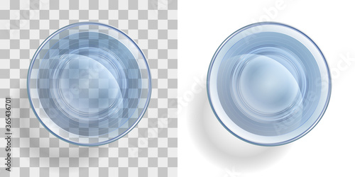 Glass of water on a transparent background. Top view.