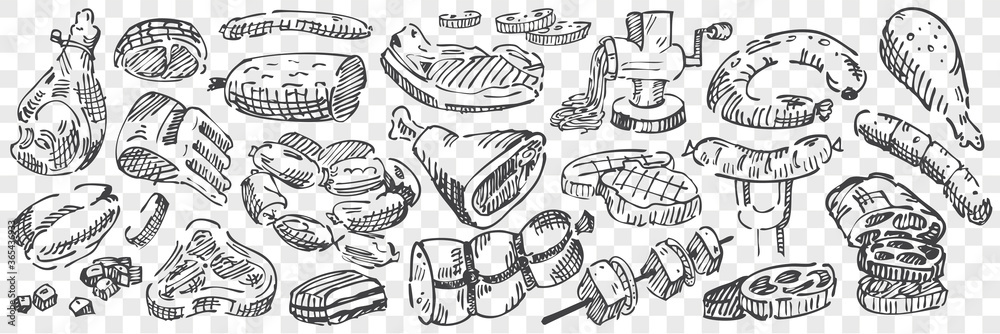 Hand drawn meat doodle set