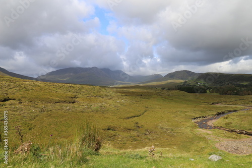 A view across the remote Maumturk Mountains in the Connemara region of County Galway, Ireland.