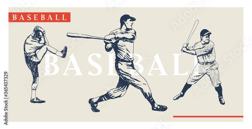 Vintage baseball players set. Retro baseball poster